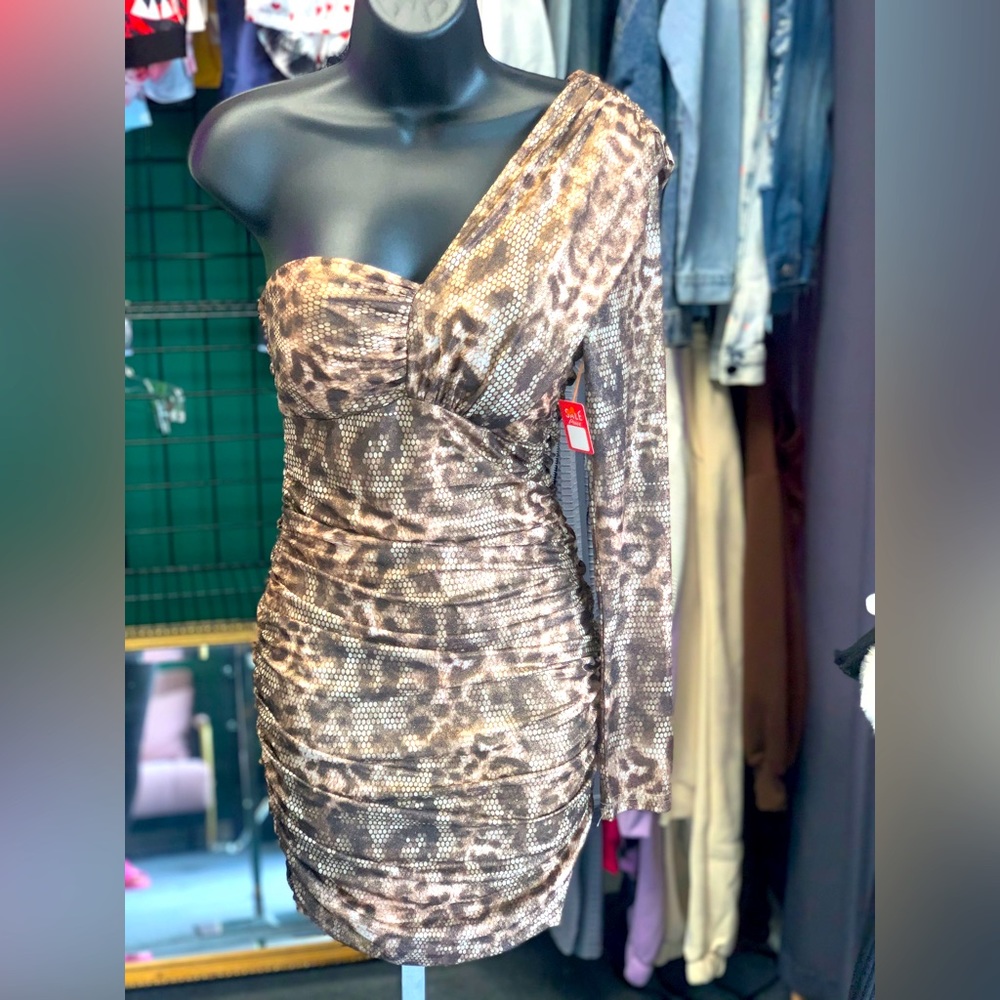 One shoulder snake skin dress
